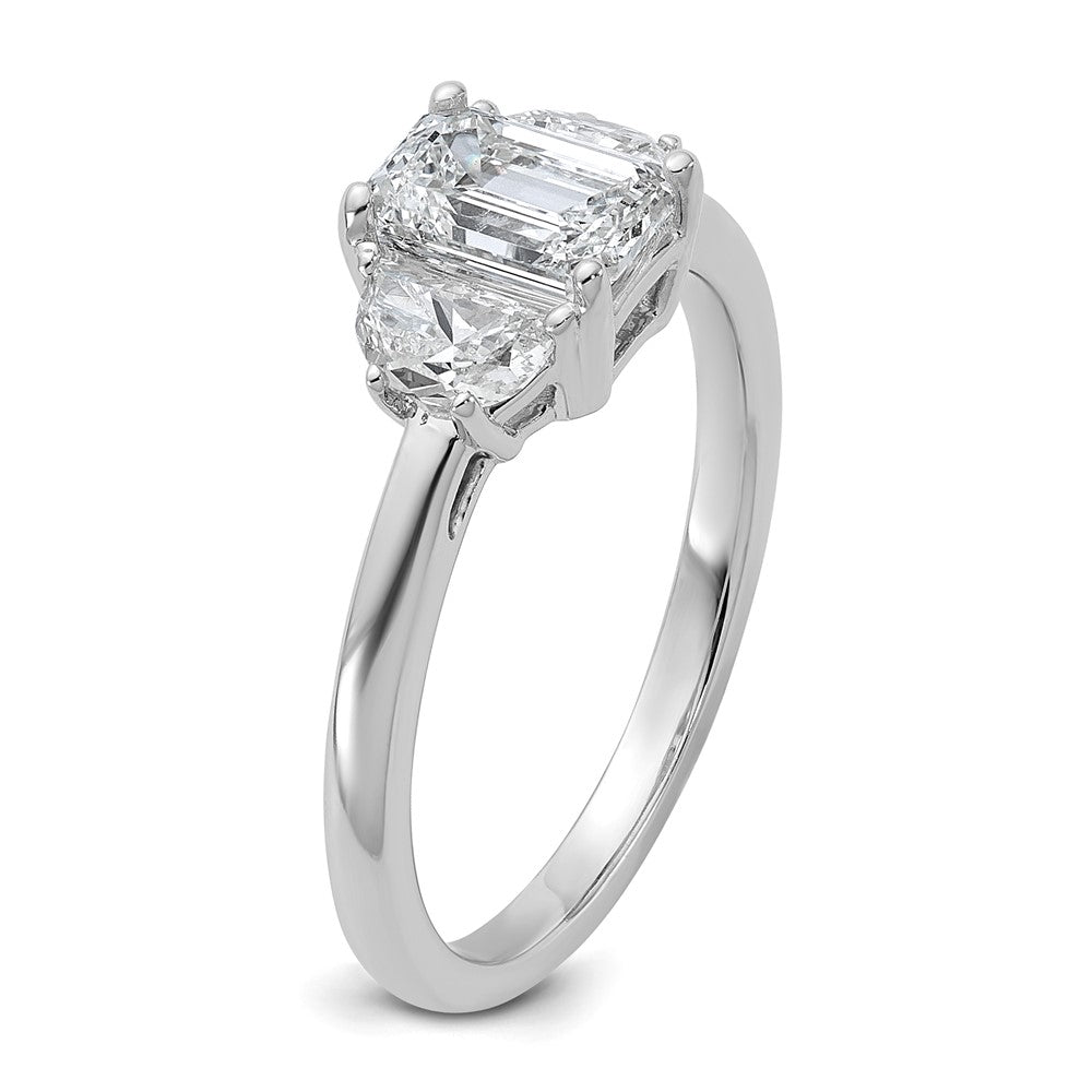 Emerald lab-grown diamond three-stone engagement ring in 14K white gold