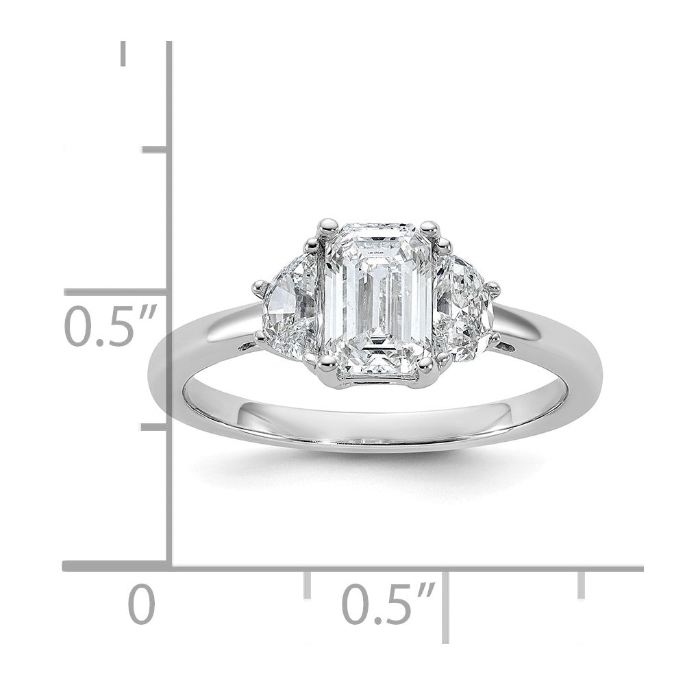 Emerald lab-grown diamond three-stone engagement ring in 14K white gold