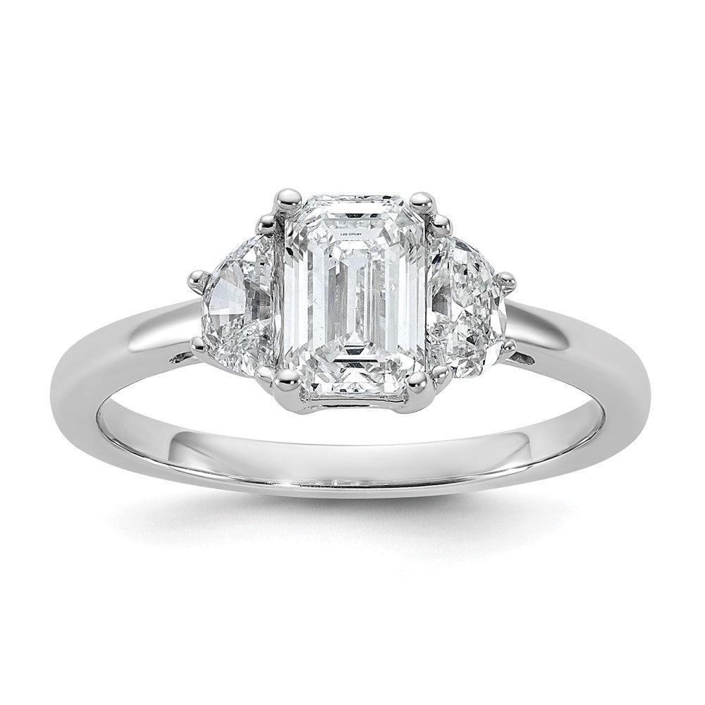 Emerald lab-grown diamond three-stone engagement ring in 14K white gold