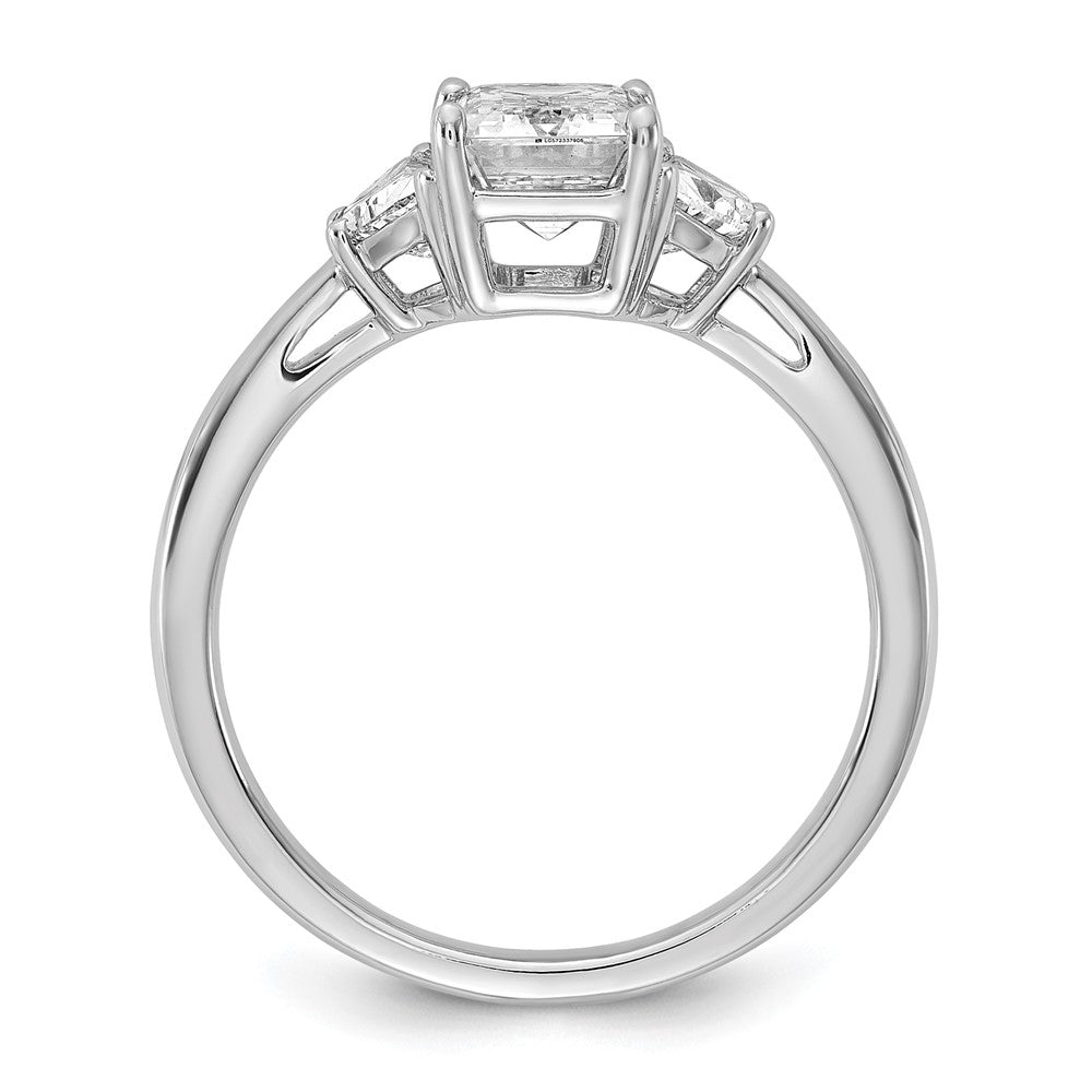 Emerald lab-grown diamond three-stone engagement ring in 14K white gold