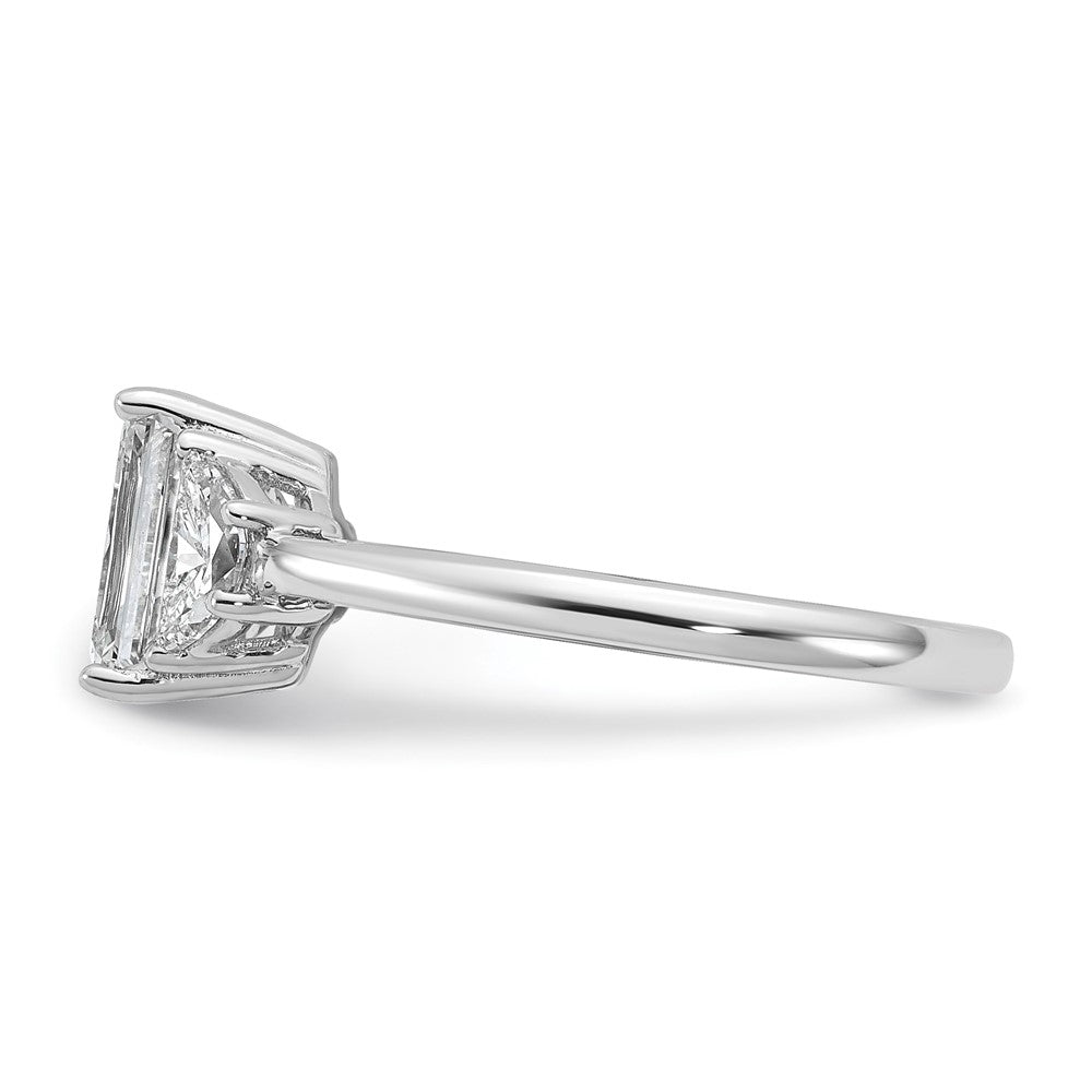 Emerald lab-grown diamond three-stone engagement ring in 14K white gold