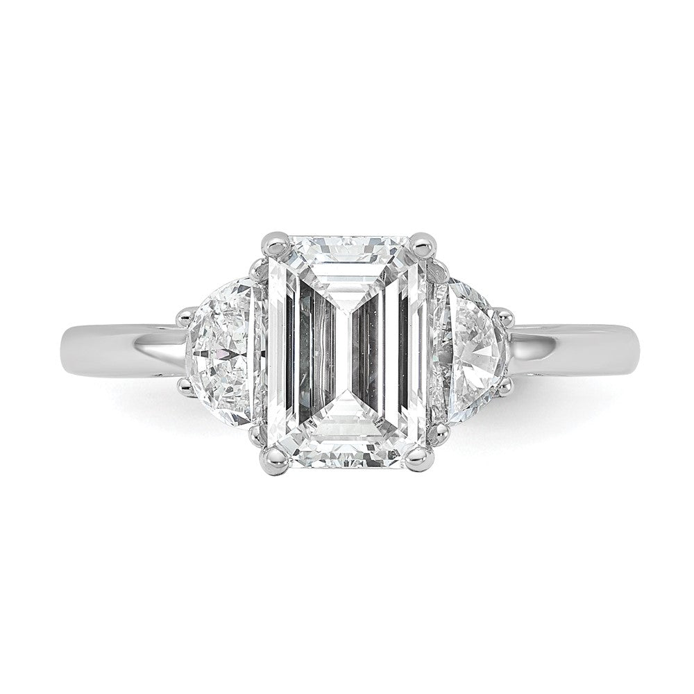 Emerald lab-grown diamond three-stone engagement ring in 14K white gold
