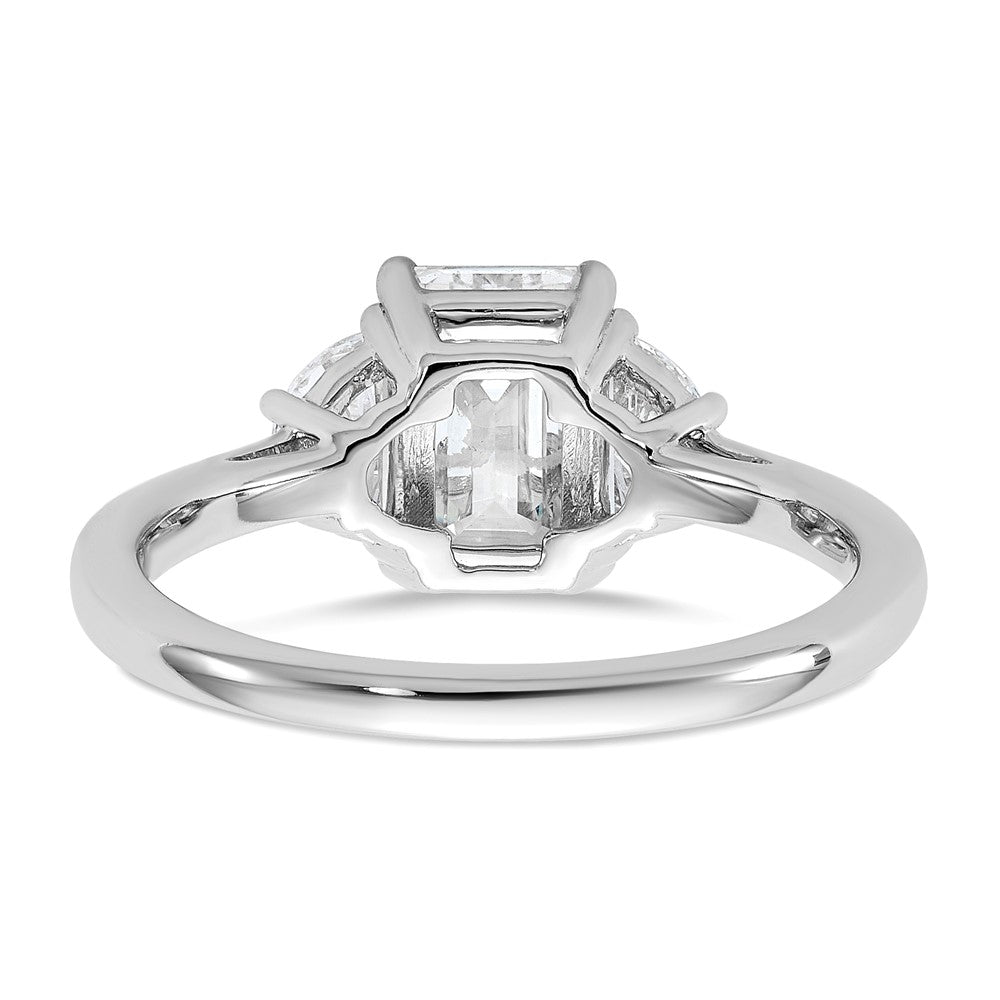 Emerald lab-grown diamond three-stone engagement ring in 14K white gold