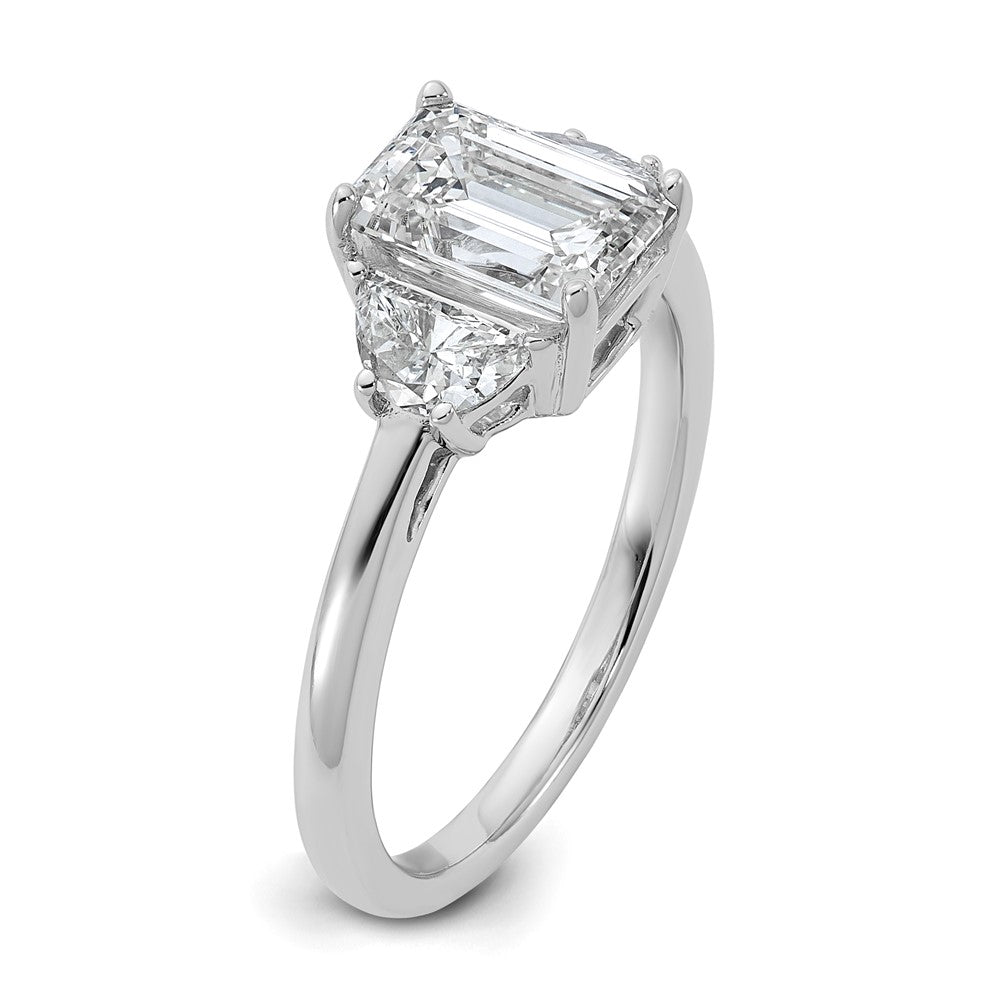 Emerald lab-grown diamond three-stone engagement ring in 14K white gold