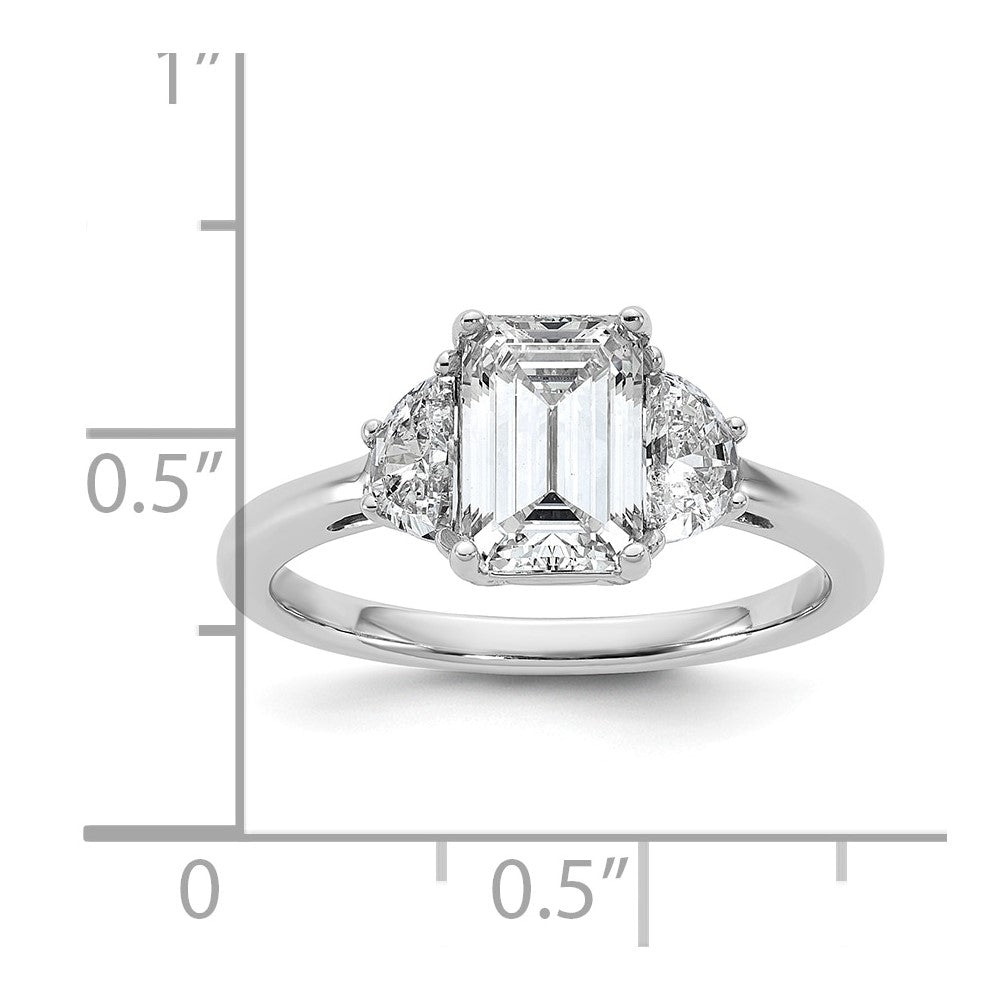 Emerald lab-grown diamond three-stone engagement ring in 14K white gold