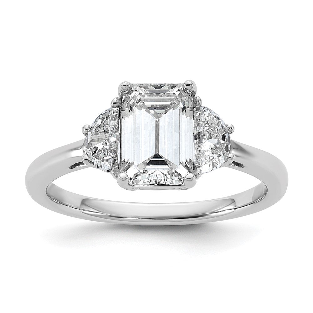 Emerald lab-grown diamond three-stone engagement ring in 14K white gold