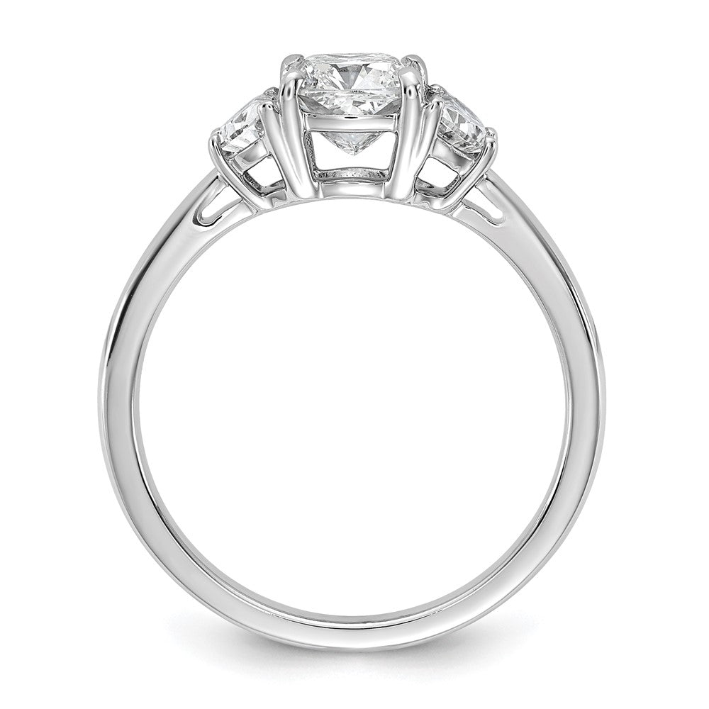 Cushion lab-grown diamond three-stone engagement ring in 14K white gold