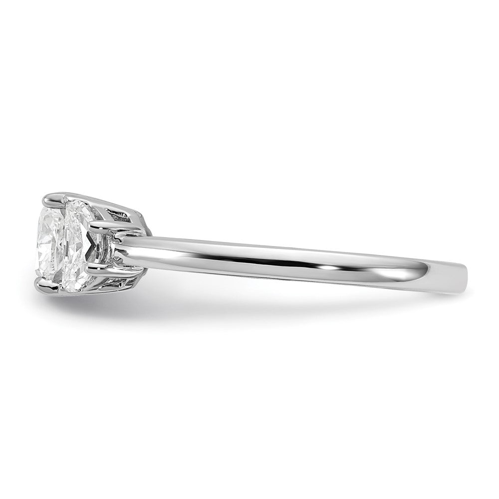 Cushion lab-grown diamond three-stone engagement ring in 14K white gold