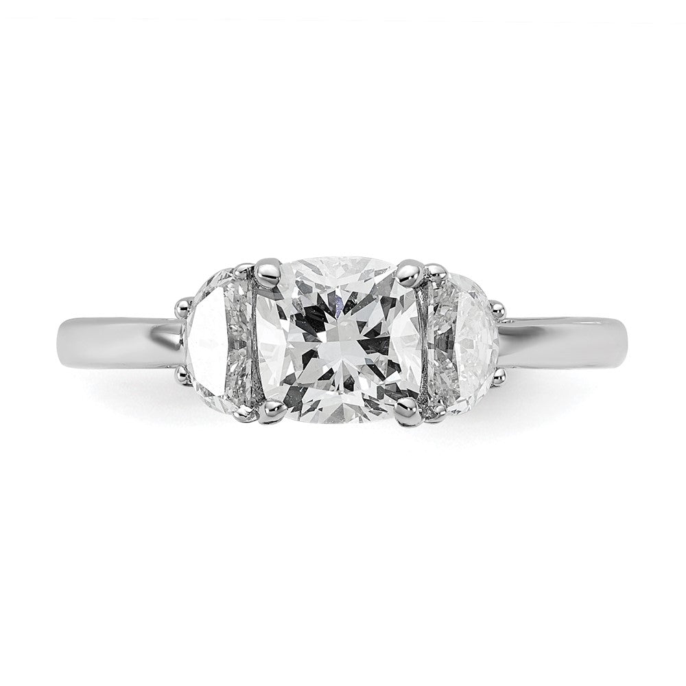Cushion lab-grown diamond three-stone engagement ring in 14K white gold