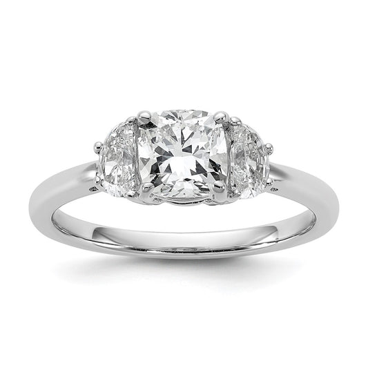 Cushion lab-grown diamond three-stone engagement ring in 14K white gold