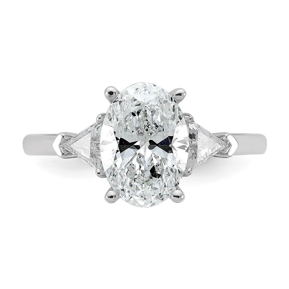 Oval lab-grown diamond three-stone engagement ring in 14K white gold