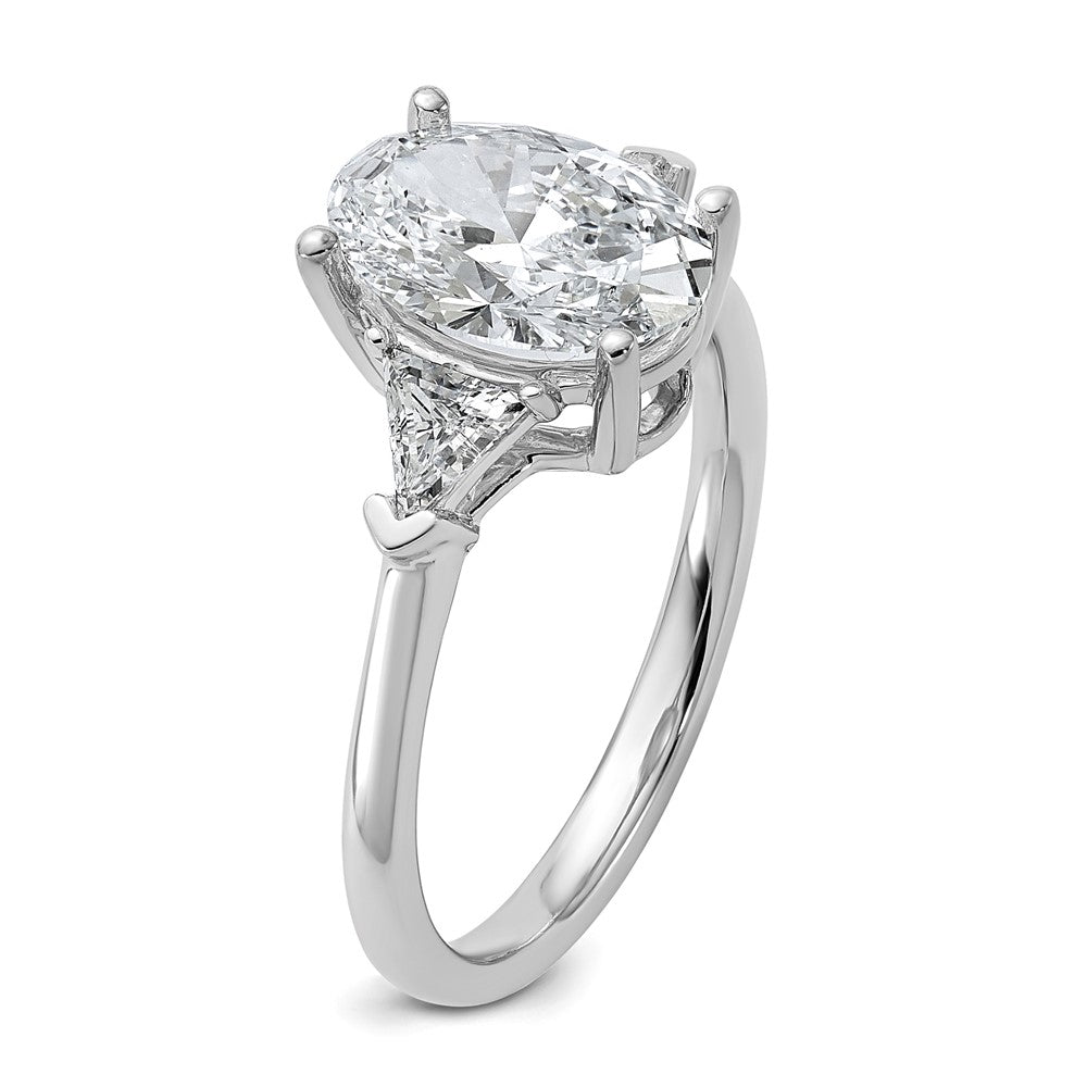 Oval lab-grown diamond three-stone engagement ring in 14K white gold