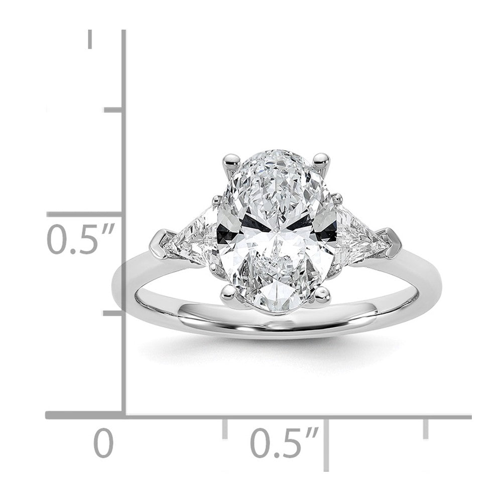 Oval lab-grown diamond three-stone engagement ring in 14K white gold