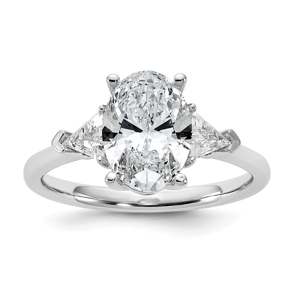 Oval lab-grown diamond three-stone engagement ring in 14K white gold