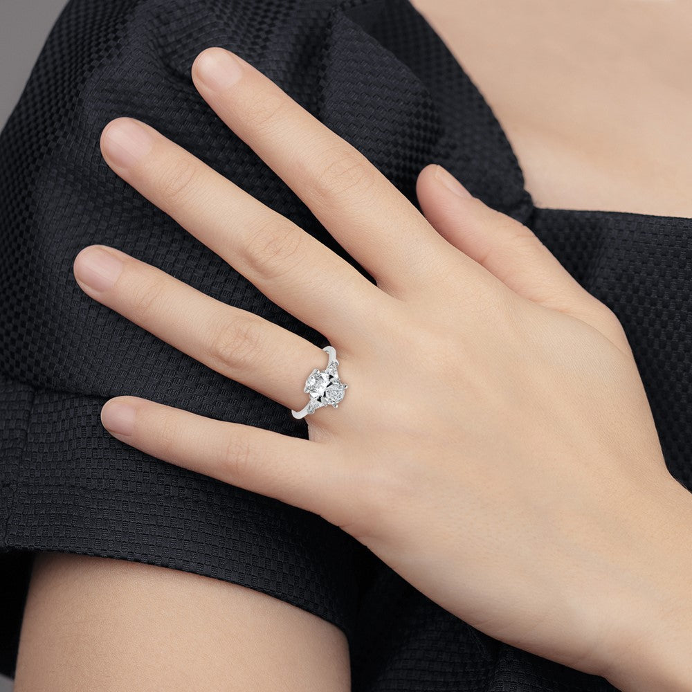 Oval lab-grown diamond three-stone engagement ring in 14K white gold