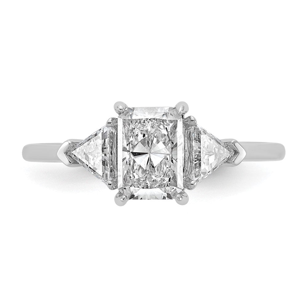 Emerald lab-grown diamond three-stone engagement ring in 14K white gold