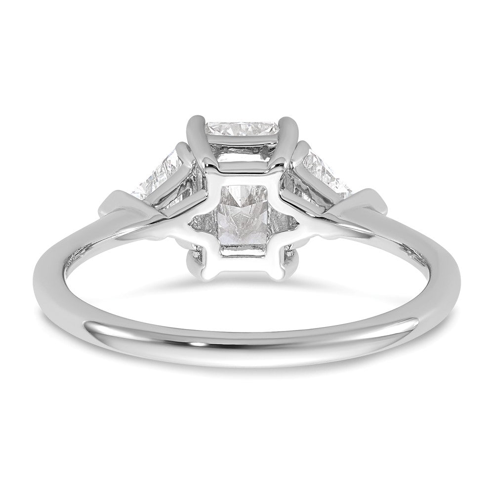 Emerald lab-grown diamond three-stone engagement ring in 14K white gold