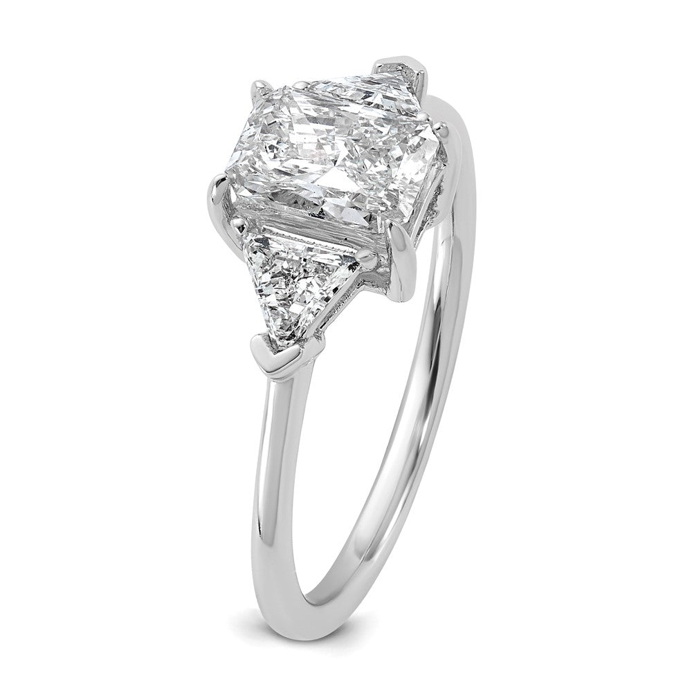 Emerald lab-grown diamond three-stone engagement ring in 14K white gold
