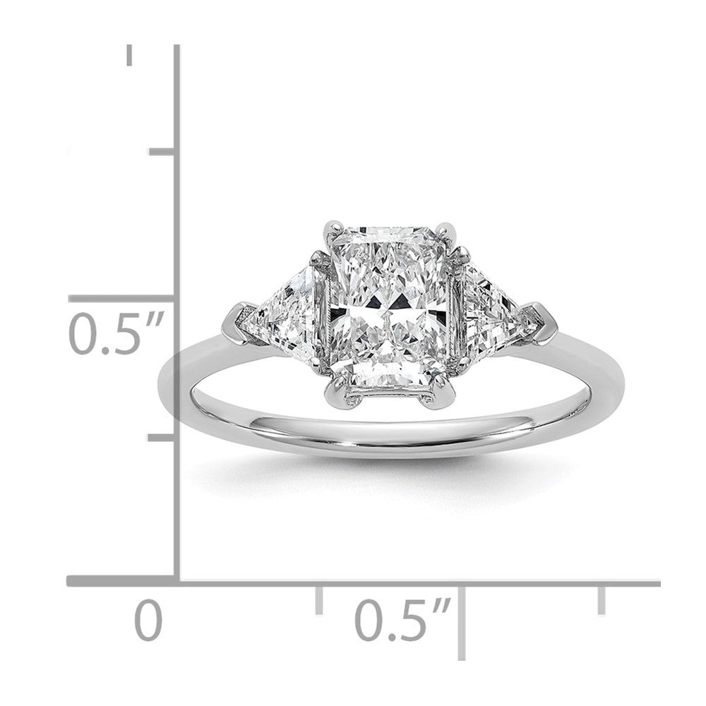 Emerald lab-grown diamond three-stone engagement ring in 14K white gold