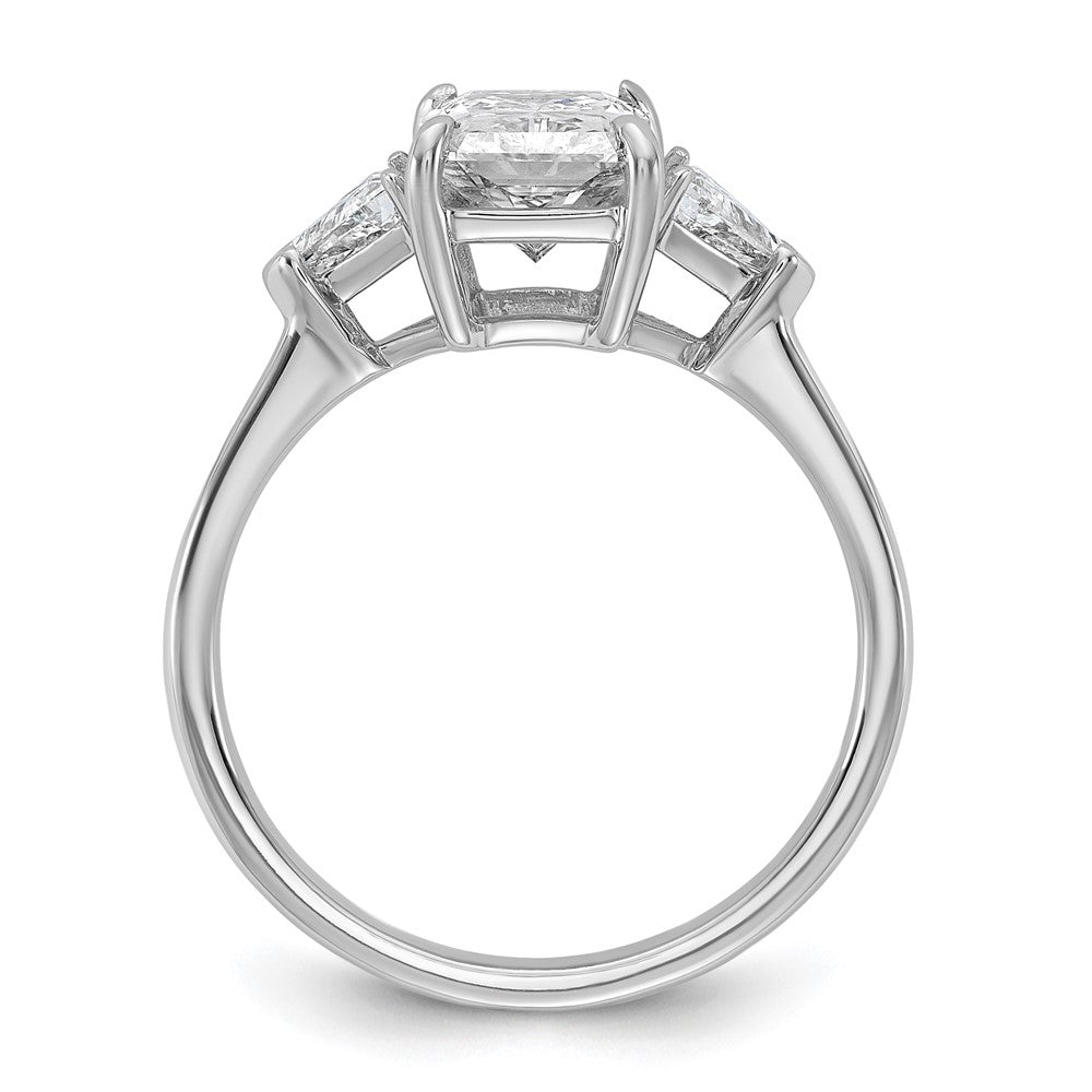 Radiant lab-grown diamond three-stone engagement ring in 14K white gold