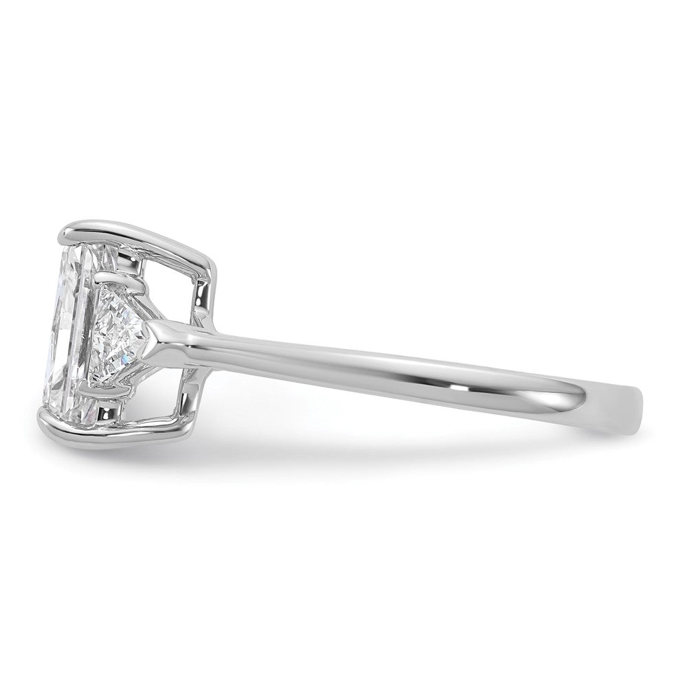Radiant lab-grown diamond three-stone engagement ring in 14K white gold