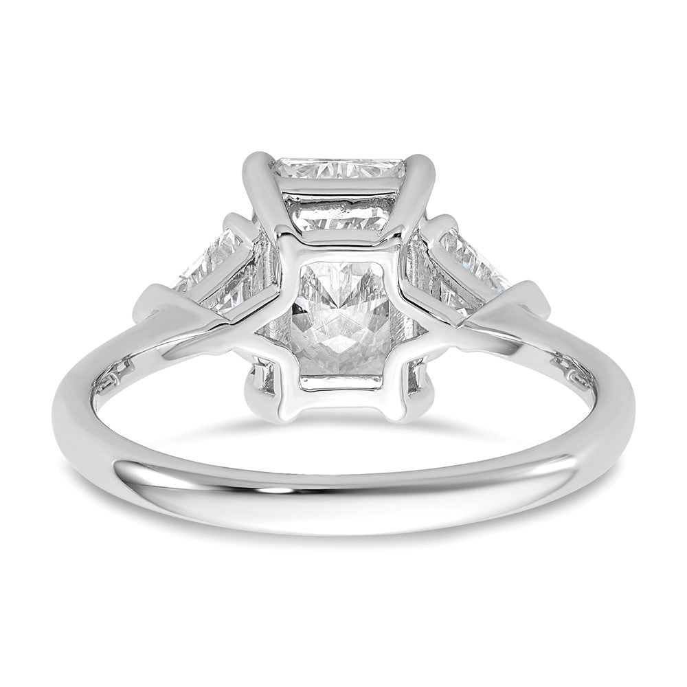 Radiant lab-grown diamond three-stone engagement ring in 14K white gold