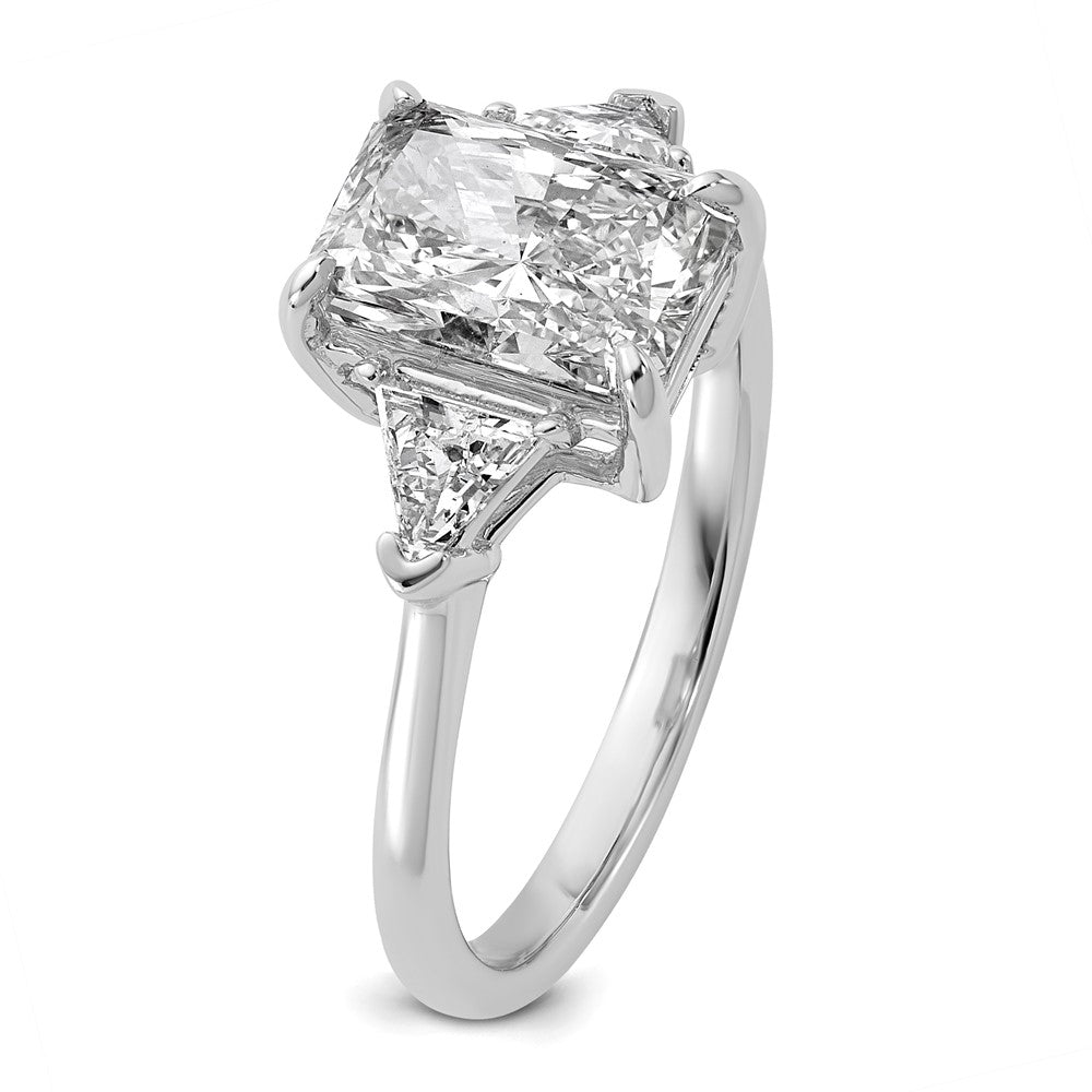 Radiant lab-grown diamond three-stone engagement ring in 14K white gold