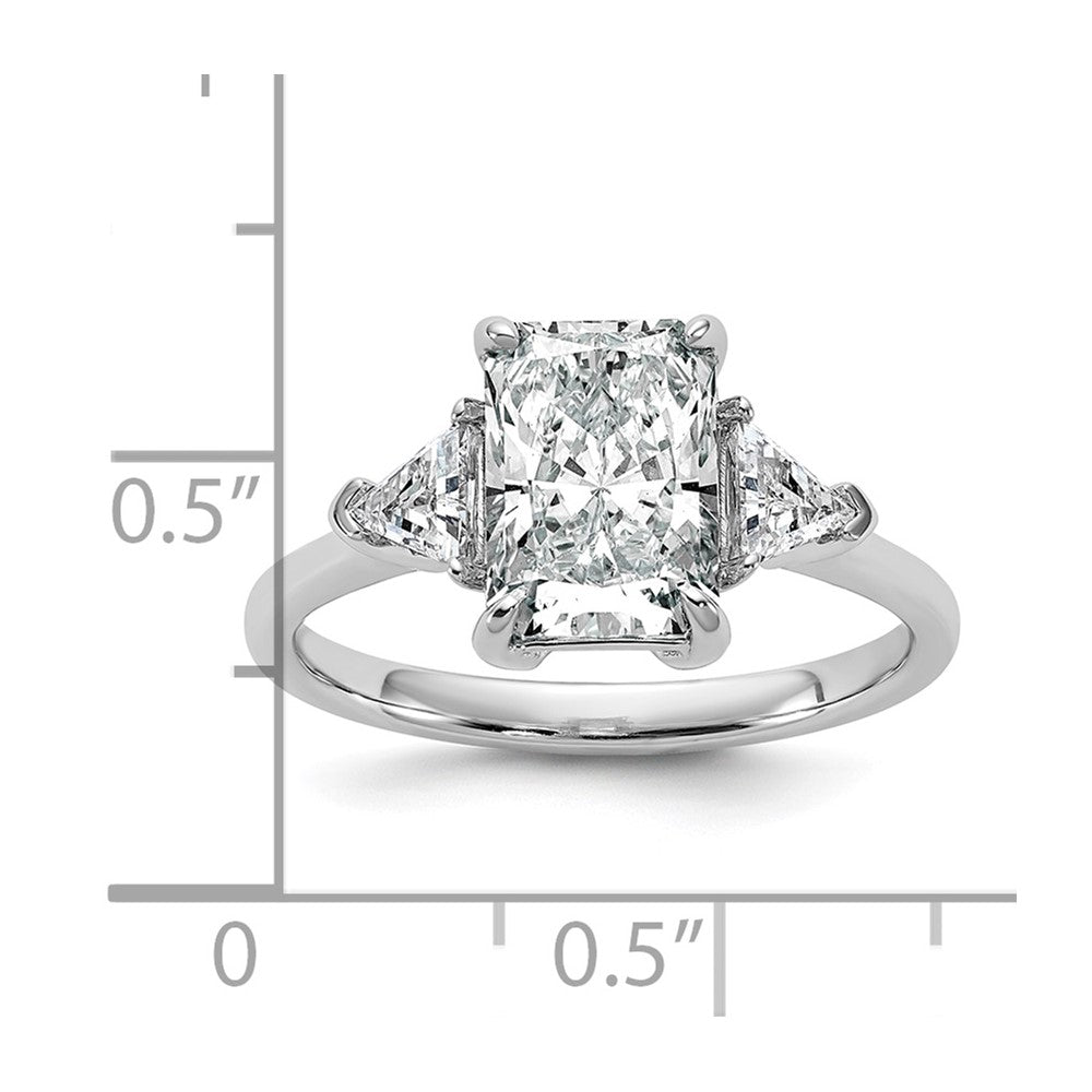 Radiant lab-grown diamond three-stone engagement ring in 14K white gold