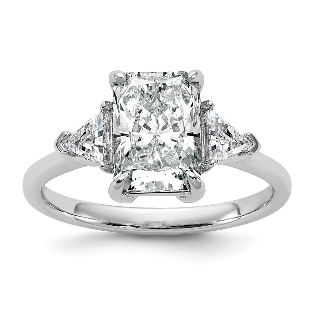 Radiant lab-grown diamond three-stone engagement ring in 14K white gold