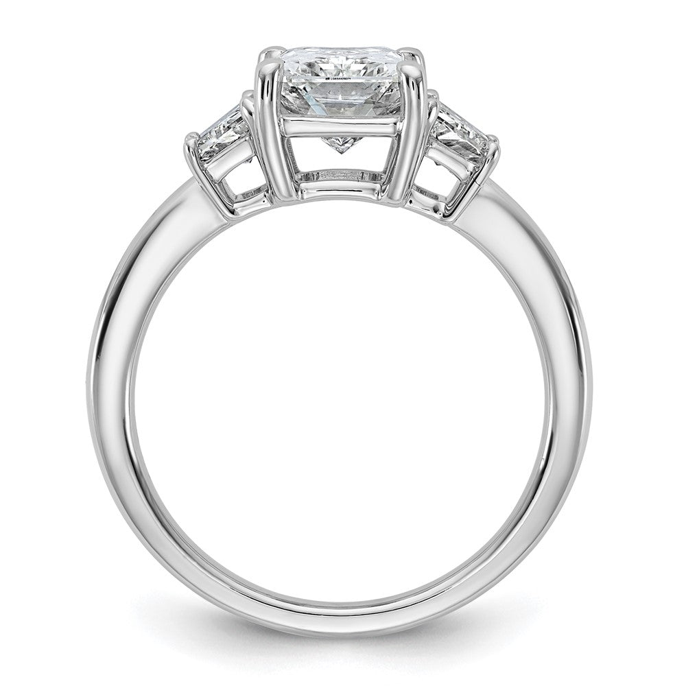 Radiant lab-grown diamond three-stone engagement ring in 14K white gold