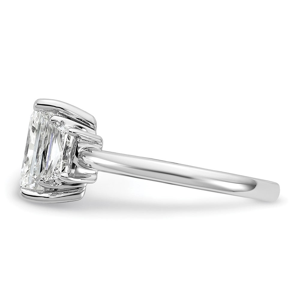 Radiant lab-grown diamond three-stone engagement ring in 14K white gold