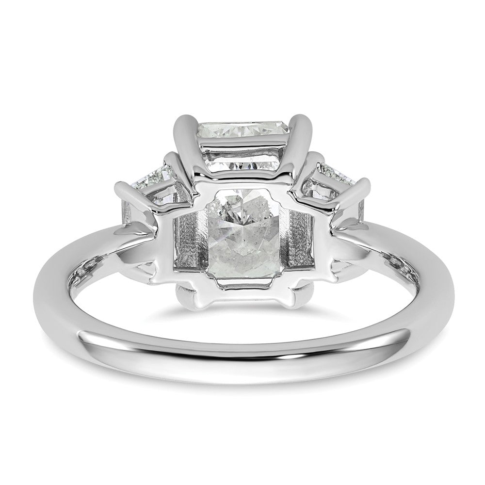 Radiant lab-grown diamond three-stone engagement ring in 14K white gold