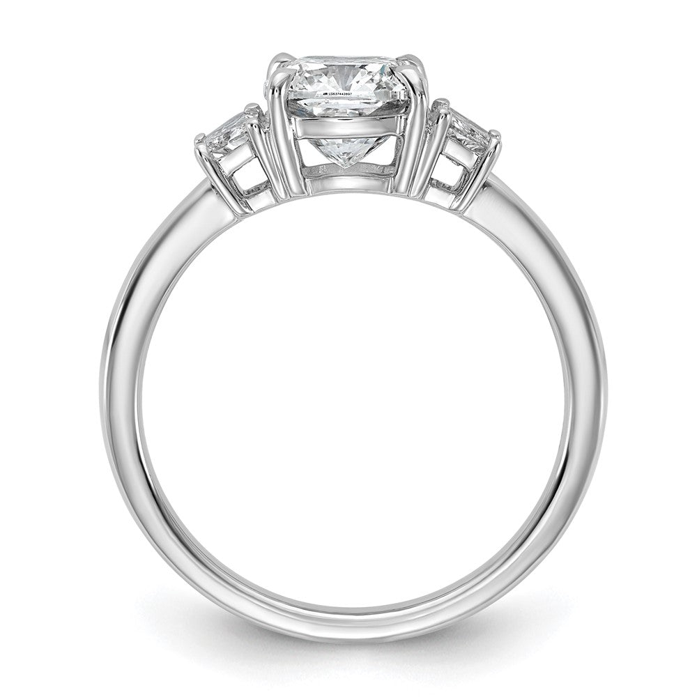 Cushion lab-grown diamond three-stone engagement ring in 14K white gold