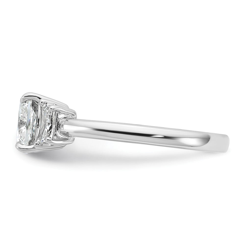 Cushion lab-grown diamond three-stone engagement ring in 14K white gold