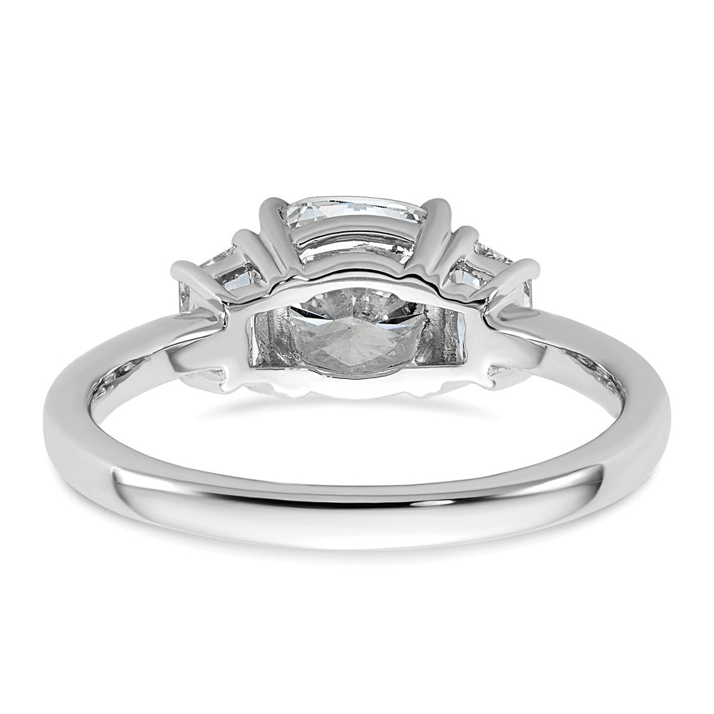 Cushion lab-grown diamond three-stone engagement ring in 14K white gold