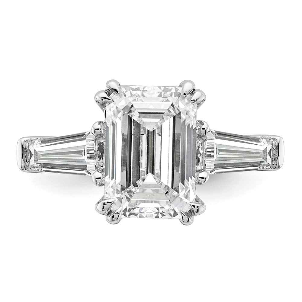 Emerald lab-grown diamond three-stone engagement ring in 14K white gold