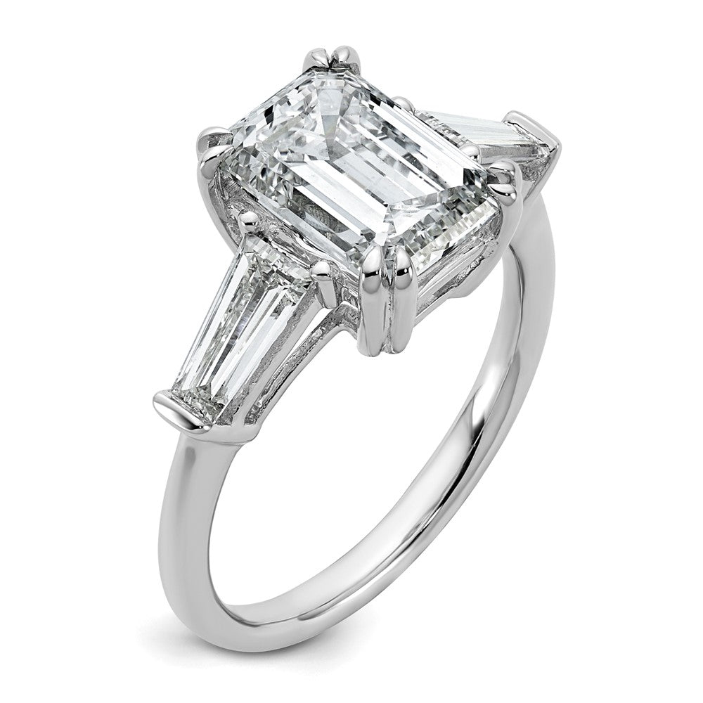 Emerald lab-grown diamond three-stone engagement ring in 14K white gold