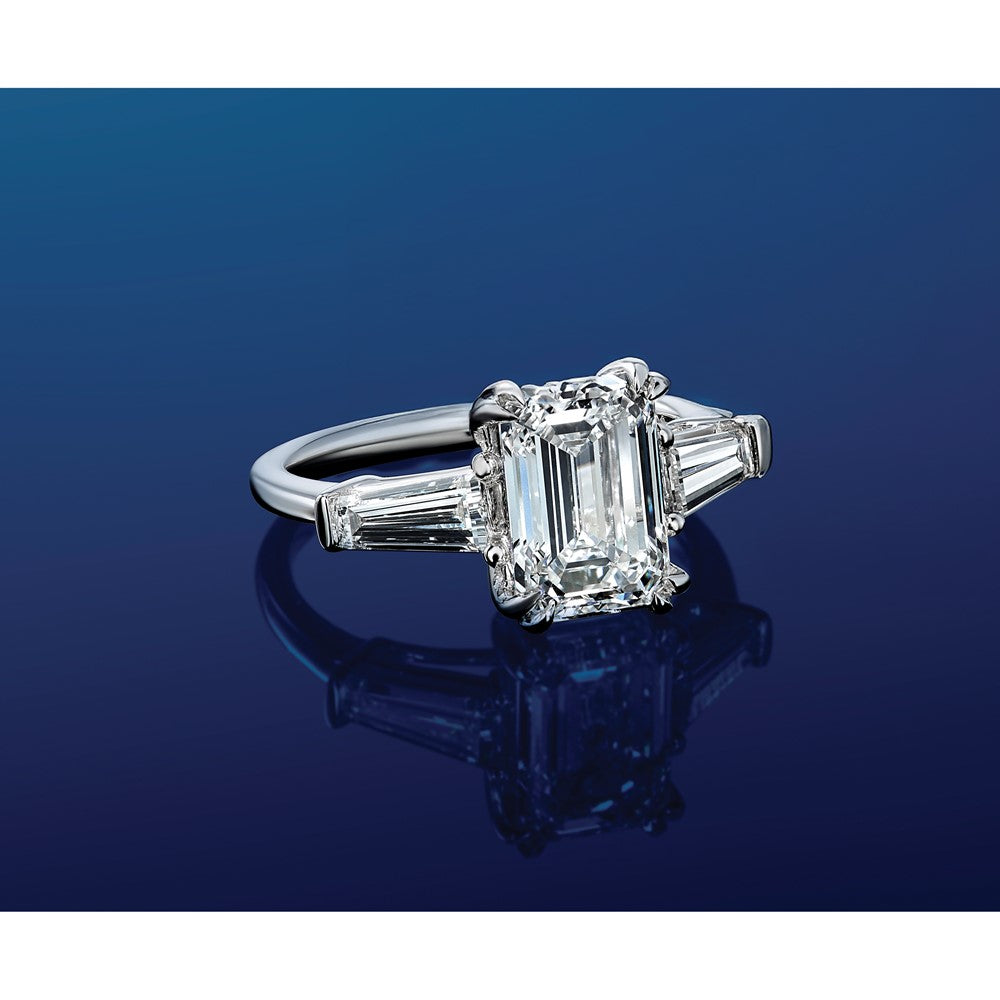 Emerald lab-grown diamond three-stone engagement ring in 14K white gold