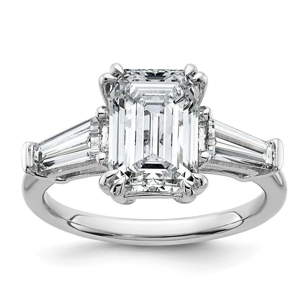 Emerald lab-grown diamond three-stone engagement ring in 14K white gold