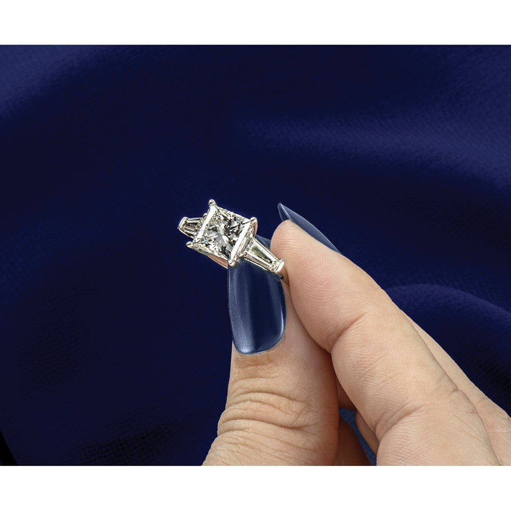 Princess lab-grown diamond three-stone engagement ring in 14K white gold