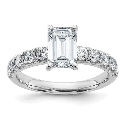 Emerald lab-grown diamond side stones engagement ring in 14K white gold