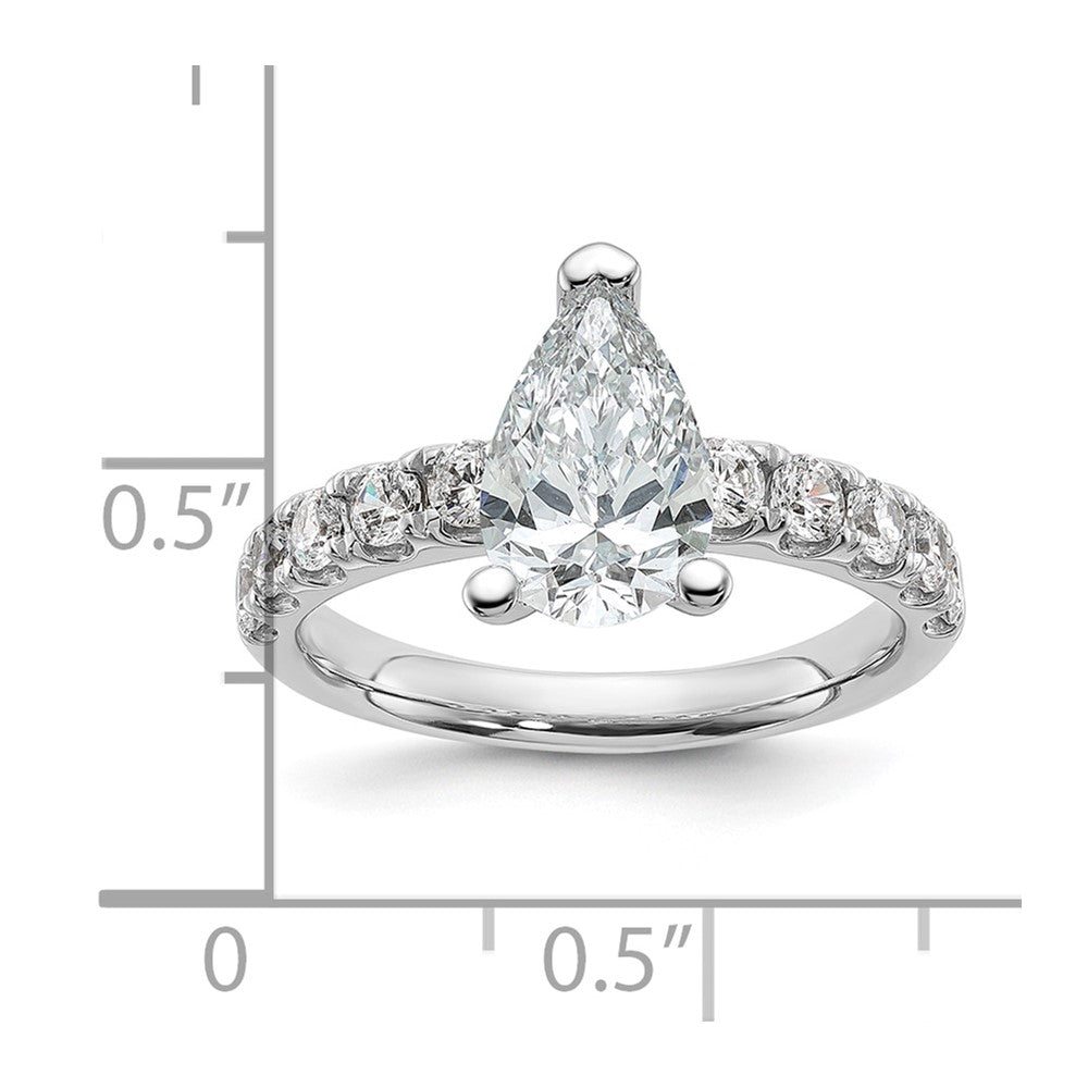 Pear lab-grown diamond side stones engagement ring in 14K white gold