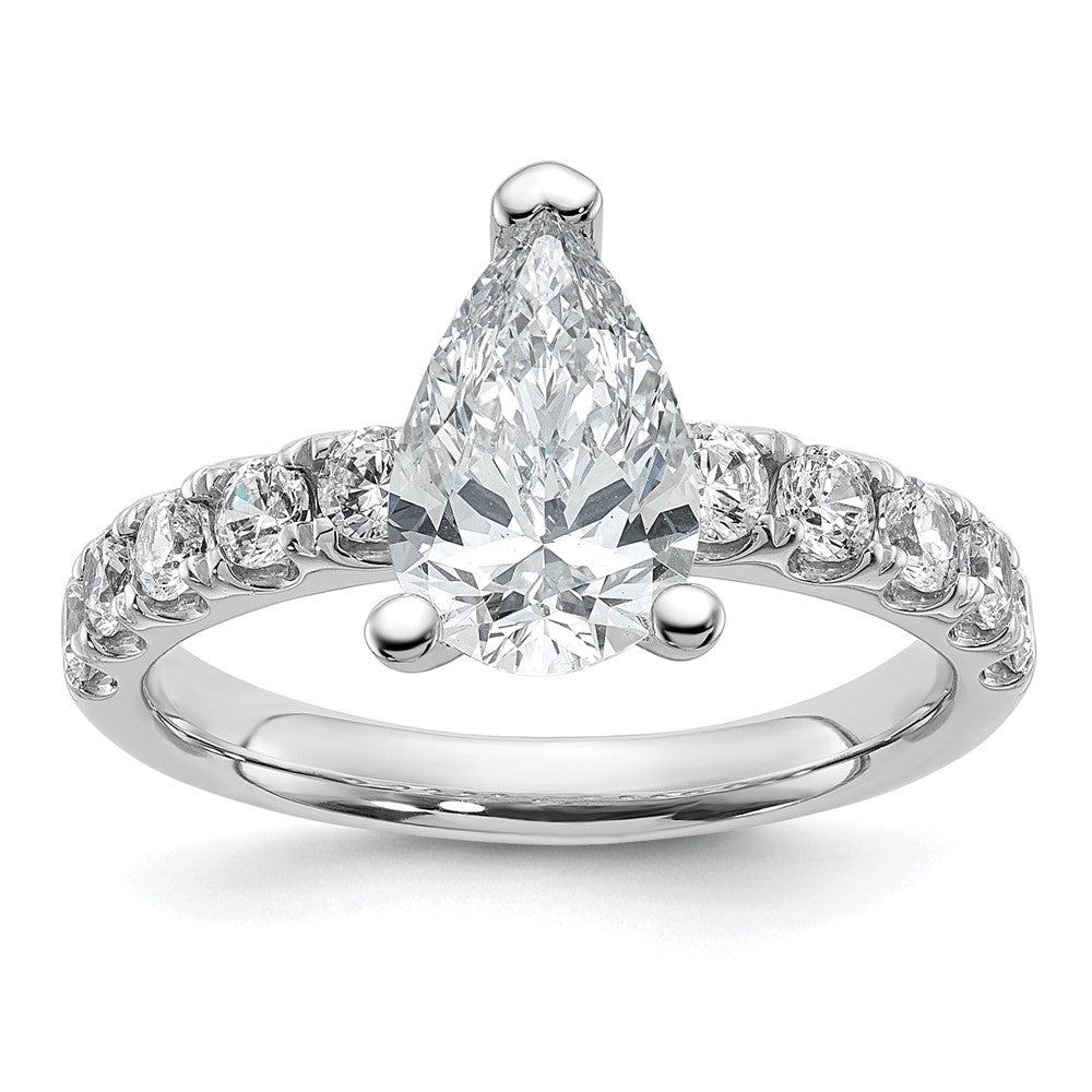 Pear lab-grown diamond side stones engagement ring in 14K white gold
