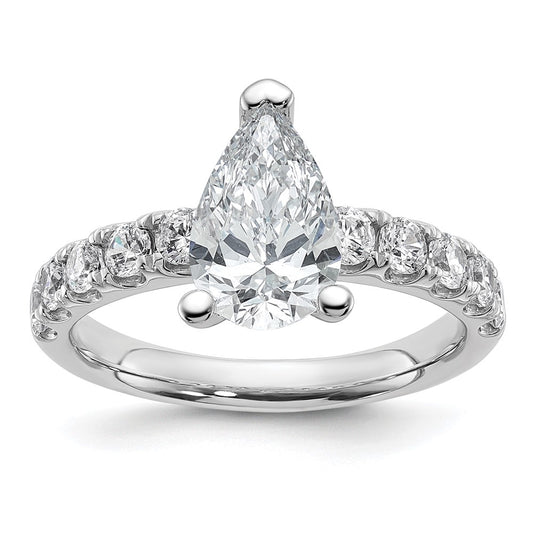 Pear lab-grown diamond side stones engagement ring in 14K white gold