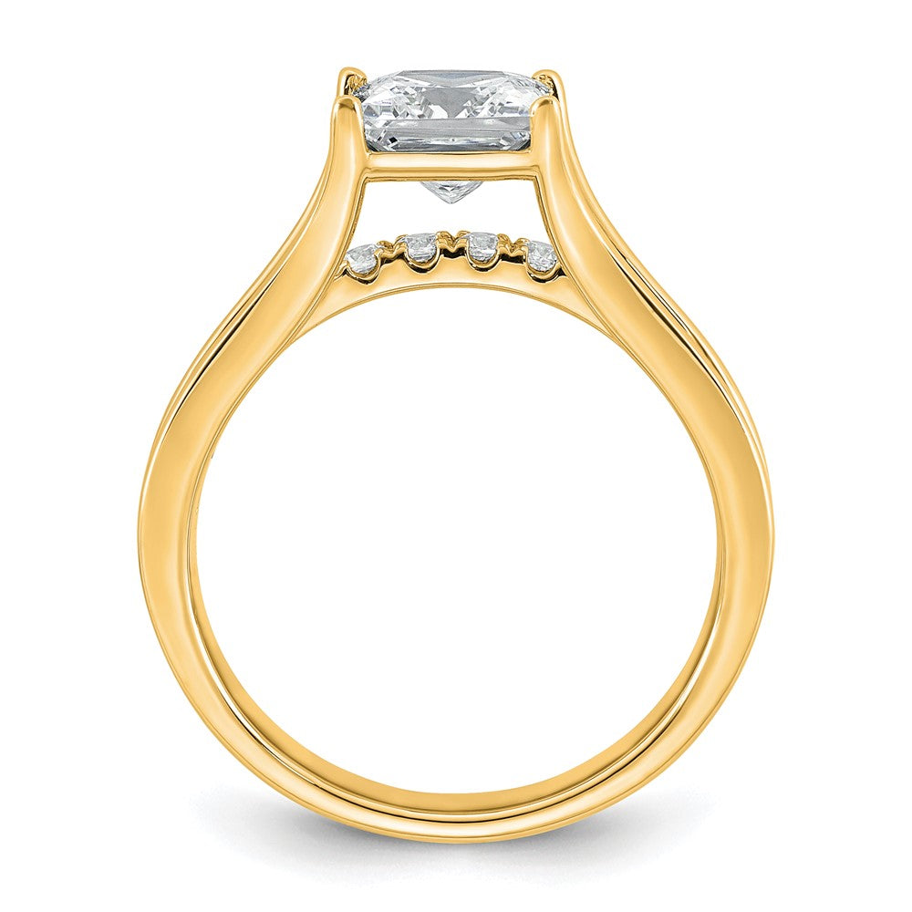 Princess lab-grown diamond side stones engagement ring in 14K yellow gold