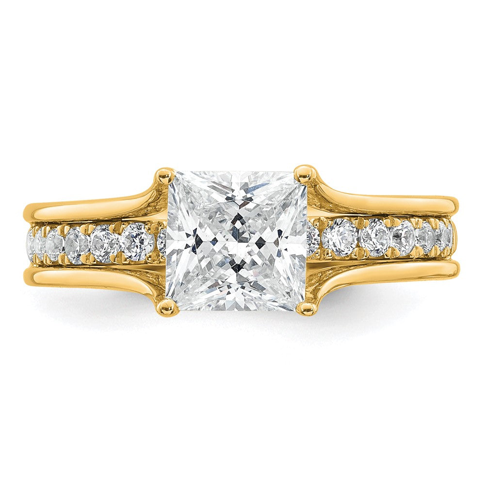 Princess lab-grown diamond side stones engagement ring in 14K yellow gold