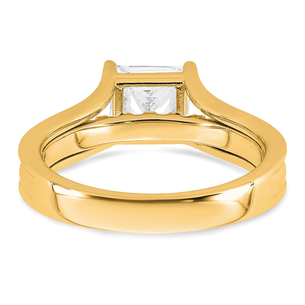 Princess lab-grown diamond side stones engagement ring in 14K yellow gold