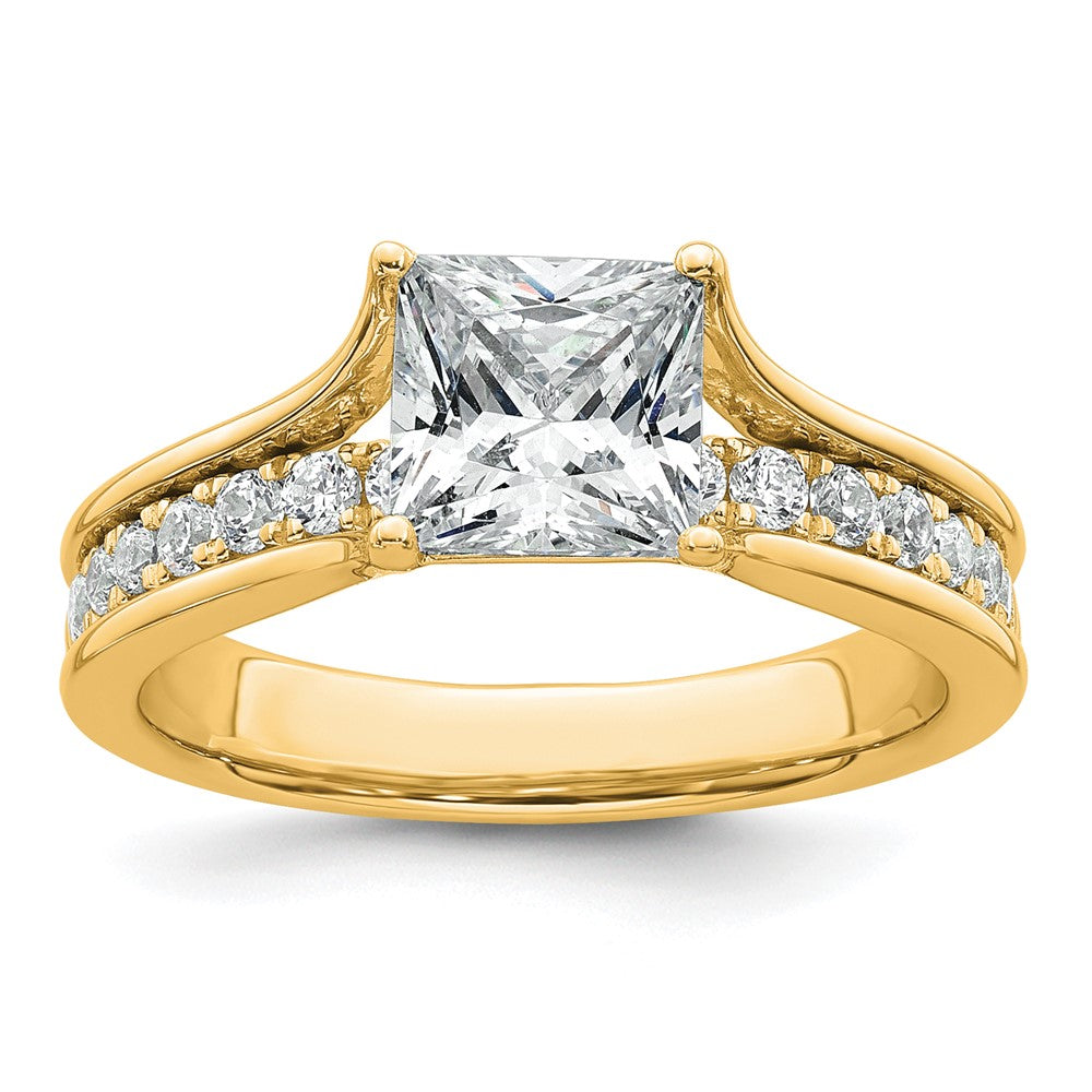 Princess lab-grown diamond side stones engagement ring in 14K yellow gold