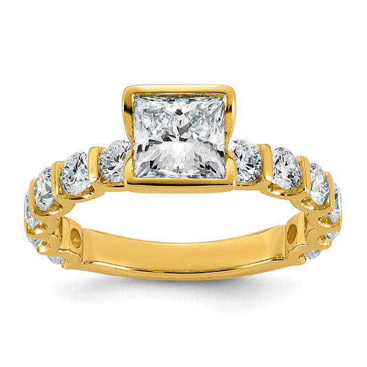 Princess lab-grown diamond side stones engagement ring in 14K yellow gold