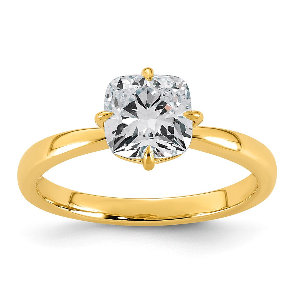 Cushion lab-grown diamond solitaire engagement ring in 14K yellow gold